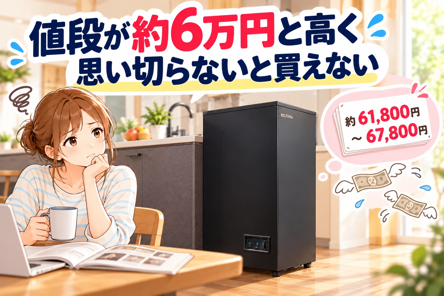 BELTONAの約6万円の価格に購入を迷う女性