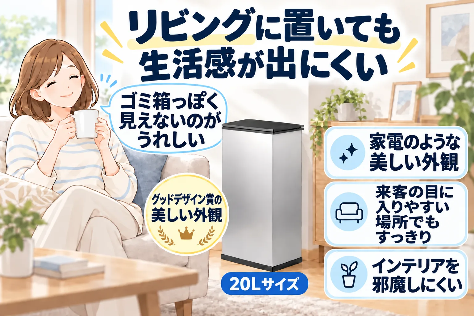 リビングに置いても生活感が出にくい、家電のような外観のCLEAN BOX